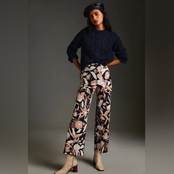 MAEVE The Colette Floral Wide-Leg Crop Pants Jo Faulkner for ANTHROPOLOGIE 27 - Picture 1 of 14